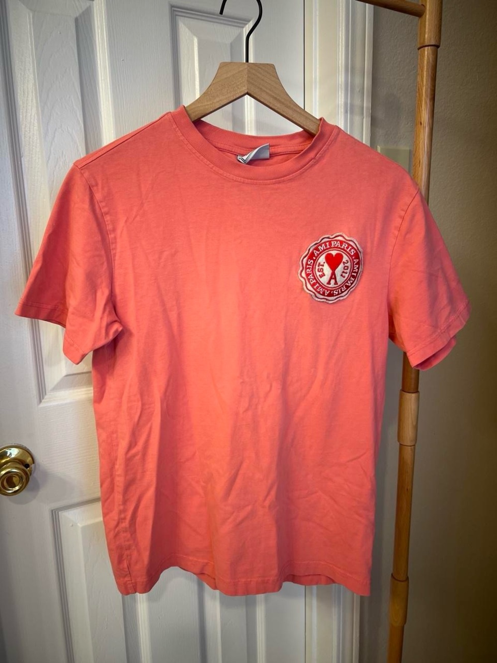 Ami Paris Coral Pink Short-Sleeve Crewneck Tee